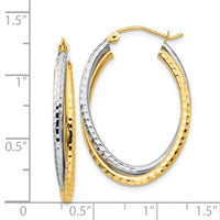 Thumbnail for 14k Two-tone Diamond-cut Polished Oval Hoop Earring