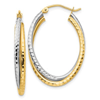 Thumbnail for 14k Two-tone Diamond-cut Polished Oval Hoop Earring