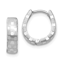 Thumbnail for 14K White Gold Diamond Cut 4mm Patterned Hinged Hoop Earrings