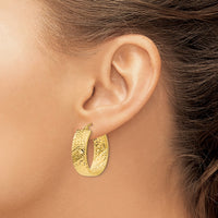 Thumbnail for 14k Diamond Cut Oval Hoop Earrings
