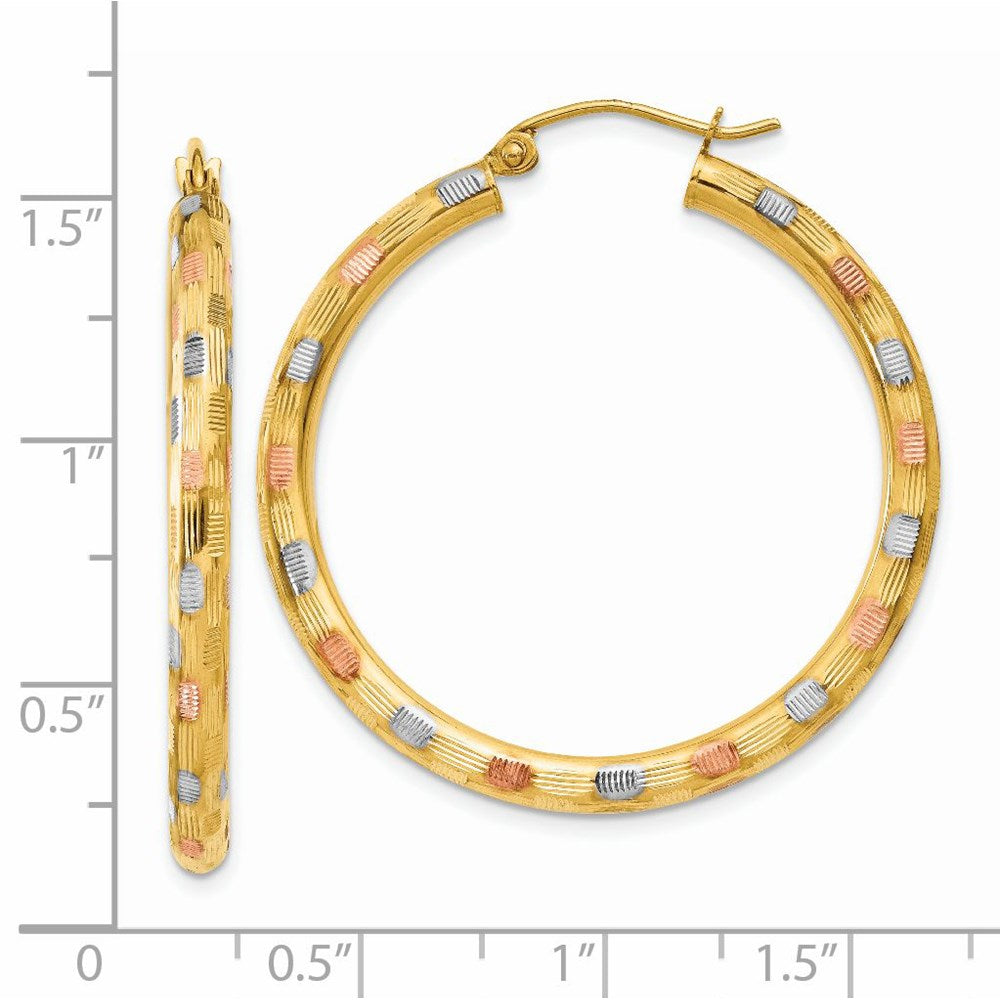 14k w/White and Rose Rhodium Textured Hoop Earrings