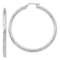Thumbnail for 14k White Gold Diamond-cut Hoop Earrings