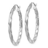 Thumbnail for 14k White Gold Polished & Satin Twisted Hoop Earrings