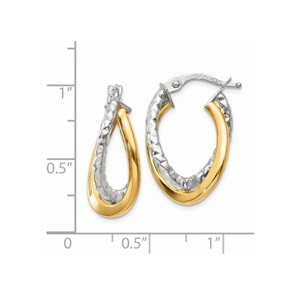 14K Two-tone Polished/Textured Post Hoop Earring