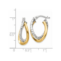 Thumbnail for 14K Two-tone Polished/Textured Post Hoop Earring
