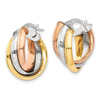 Thumbnail for 14K Tri-color Polished Post Hoop Earring