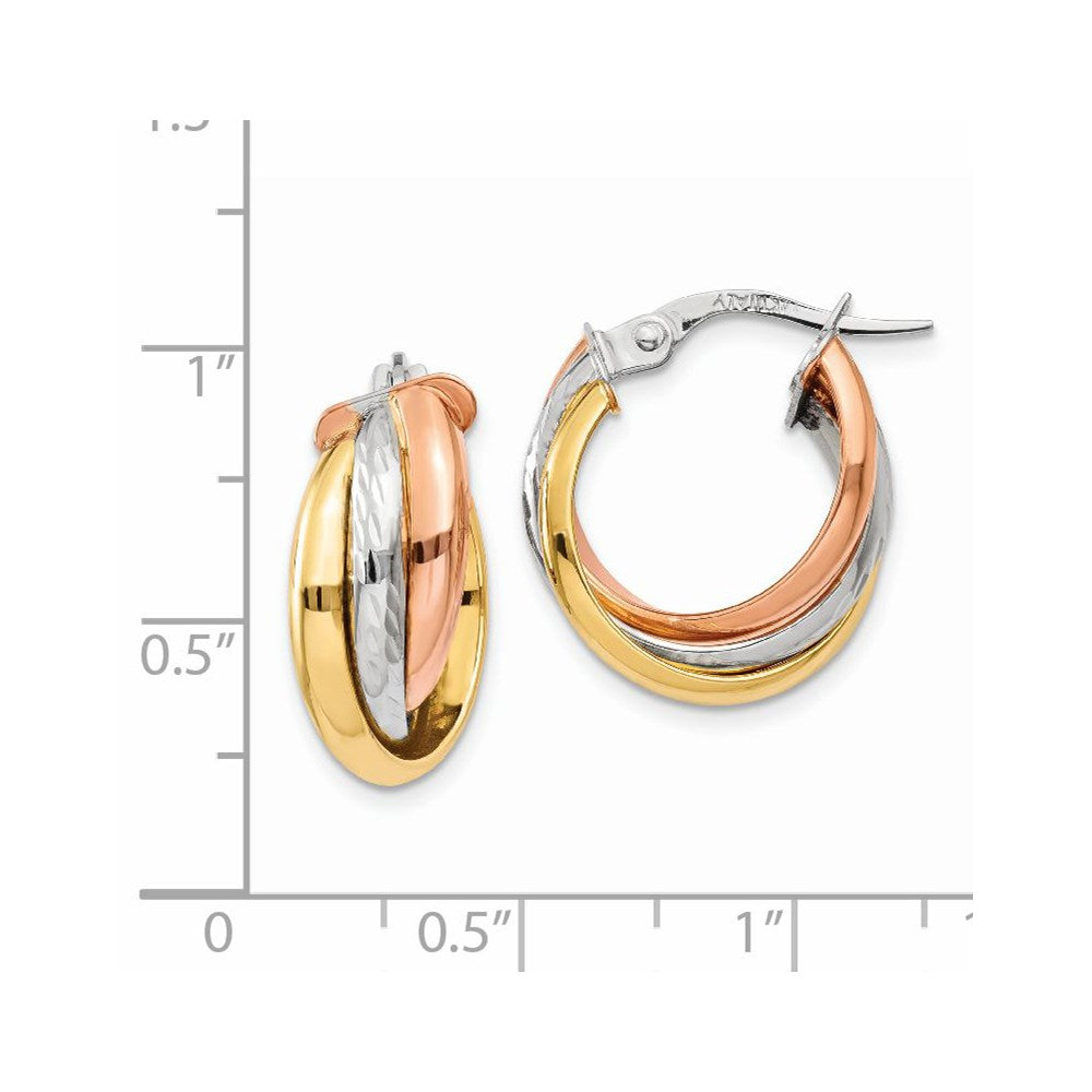 14K Tri-color Polished Post Hoop Earring