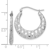 Thumbnail for 14k White Gold Satin and Diamond-cut Hoop Earrings