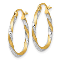Thumbnail for 14k & Rhodium Satin Diamond Cut Twisted Hoop Earrings