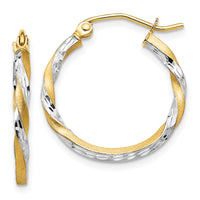 Thumbnail for 14k & Rhodium Satin Diamond Cut Twisted Hoop Earrings