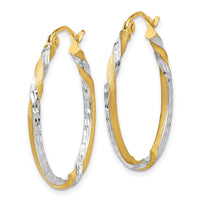 Thumbnail for 14k & Rhodium Satin Diamond Cut Twisted Hoop Earrings