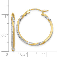 Thumbnail for 14k & Rhodium Satin Diamond Cut Twisted Hoop Earrings