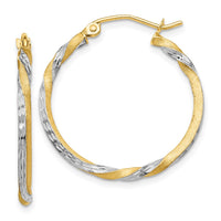 Thumbnail for 14k & Rhodium Satin Diamond Cut Twisted Hoop Earrings