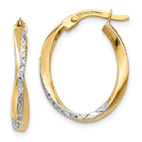 Thumbnail for 14K w/White Rhodium Textured and Polished Oval Hoop Earrings