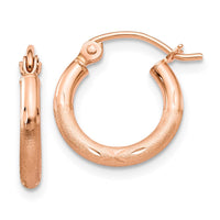 Thumbnail for 14k Rose Gold Lightweight Satin Diamond Cut Hoop Earrings