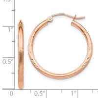 Thumbnail for 14k Rose Gold Lightweight Satin Diamond Cut Hoop Earrings