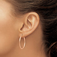 Thumbnail for 14k Rose Gold Lightweight Satin Diamond Cut Hoop Earrings