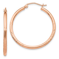 Thumbnail for 14k Rose Gold Lightweight Satin Diamond Cut Hoop Earrings