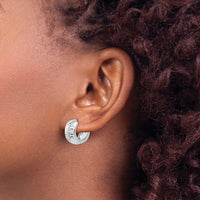 Thumbnail for 14K White Gold Textured and Polished Hinged Hoop Earrings