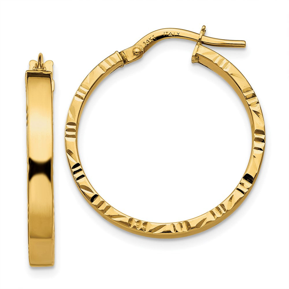 14K Diamond Cut Edge Medium 3mm Polished Hoop Earrings
