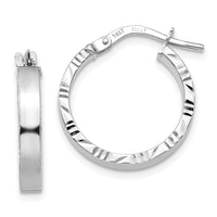 Thumbnail for 14K White Gold Small 3mm Diamond Cut Edge Polished Hoop Earrings