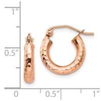 Thumbnail for 14k Rose Gold Polished Lightweight Small Diamond-cut Tube Hoop Earrings