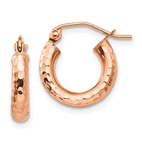 Thumbnail for 14k Rose Gold Polished Lightweight Small Diamond-cut Tube Hoop Earrings