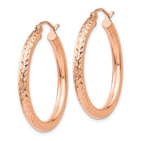 Thumbnail for 14k Rose Gold Diamond-cut 3mm Round Hoop Earrings