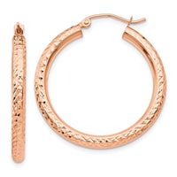 Thumbnail for 14k Rose Gold Diamond-cut 3mm Round Hoop Earrings