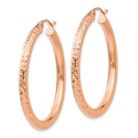 Thumbnail for 14k Rose Gold Diamond-cut 3mm Round Hoop Earrings