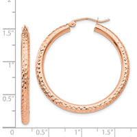 Thumbnail for 14k Rose Gold Diamond-cut 3mm Round Hoop Earrings