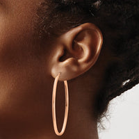 Thumbnail for 14k Rose 2mm Square Tube Oval Hoop Earrings