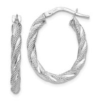 Thumbnail for 14K White Gold Twisted Textured Oval Hoop Earrings