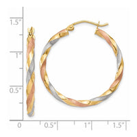 Thumbnail for 14k White & Rose Rhodium Satin Twisted Hoop Earrings
