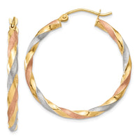 Thumbnail for 14k White & Rose Rhodium Satin Twisted Hoop Earrings