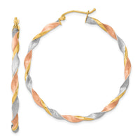 Thumbnail for 14k White & Rose Rhodium Satin Twisted Hoop Earrings