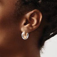 Thumbnail for 14k Rose and White Gold Polished Oval Hoop Earrings