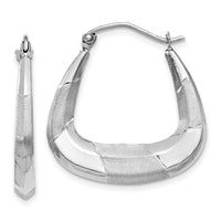 Thumbnail for 14k White Gold Polished, Satin and Diamond-cut Hoop Earrings