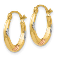 Thumbnail for 14k & White & Rose Rhodium Polished & Textured Hoop Earrings