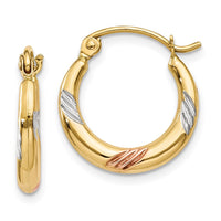 Thumbnail for 14k & White & Rose Rhodium Polished & Textured Hoop Earrings