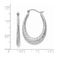 Thumbnail for 14k White Gold Polished and Textured Oval Hoop Earrings