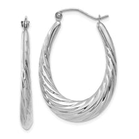 Thumbnail for 14k White Gold Polished and Textured Oval Hoop Earrings