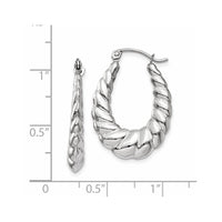 Thumbnail for 14k White Gold Polished and Textured Oval Hoop Earrings