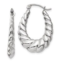 Thumbnail for 14k White Gold Polished and Textured Oval Hoop Earrings