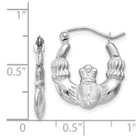 Thumbnail for 14k White Gold Satin and Diamond-cut Claddagh Hoop Earrings