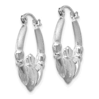 Thumbnail for 14k White Gold Satin and Diamond-cut Claddagh Hoop Earrings