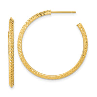 Thumbnail for 14k 3x25mm Polished Diamond-cut Round Hoop Post Earrings