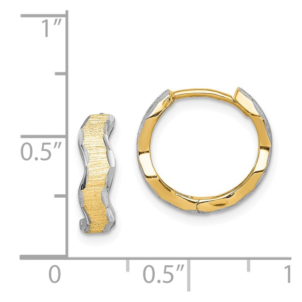 14K with White Rhodium D/C Texture Wave Hoop Earrings