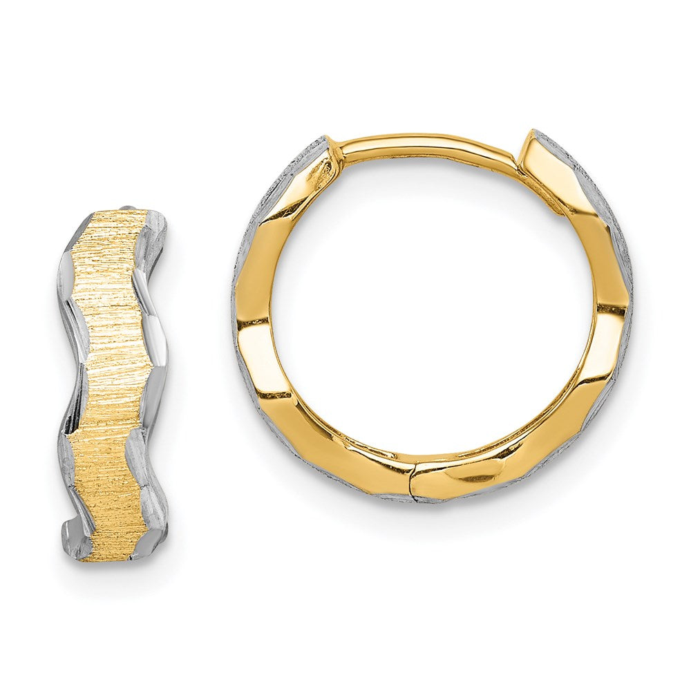 14K with White Rhodium D/C Texture Wave Hoop Earrings