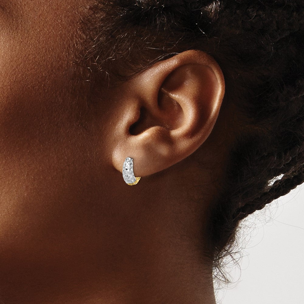 14K Two-tone Textured Hoop Earrings